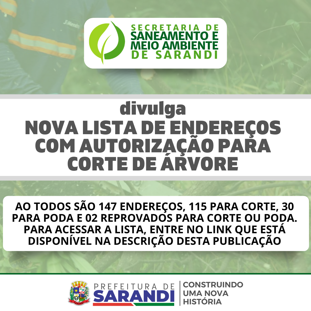 Lista de endereços com autorização para corte de árvores
